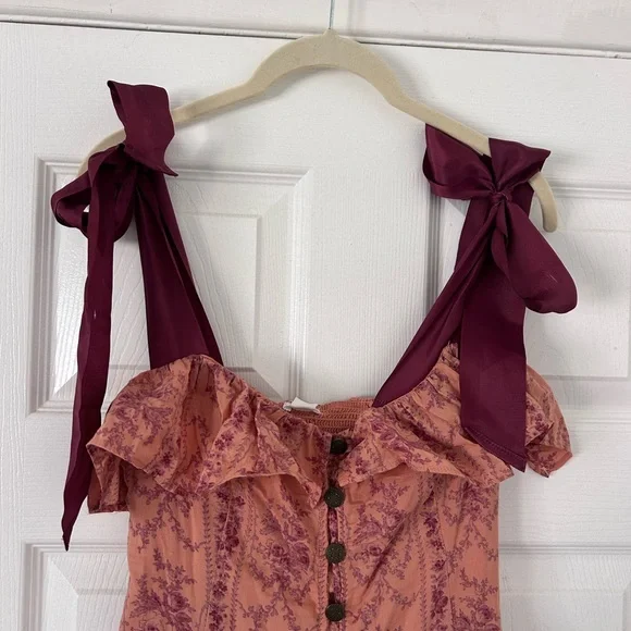 Kimchi Blue Dusty Rose Floral Midi Dress with Maroon Tie-Straps - Picture 4 of 4